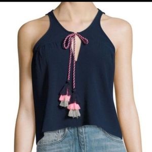 Romeo & juliet couture navy blue tassel top NWT